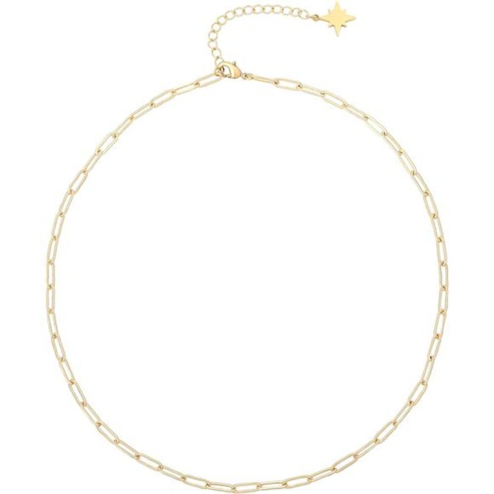 Pearl 18K Gold Plated Paperclip Chain Choker Satellite Chain Freshwater